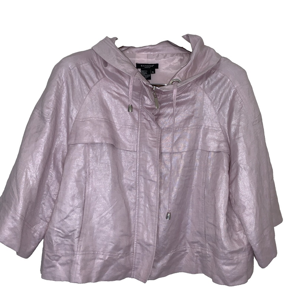 Sandro Sportswear Linen Blend Jacket Womens XL Pink‎ Cropped Lined Quiet Luxury